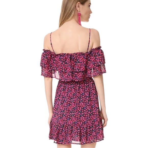 WAYF Daria Off Shoulder Ruffle Dress Berry Ditzy Large - Picture 4 of 16
